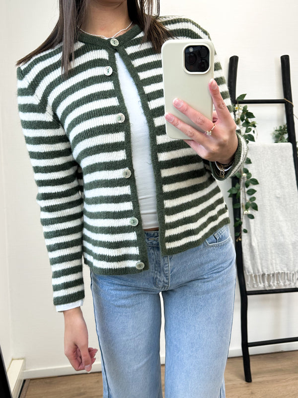 Alicia Cardigan - Striped Green