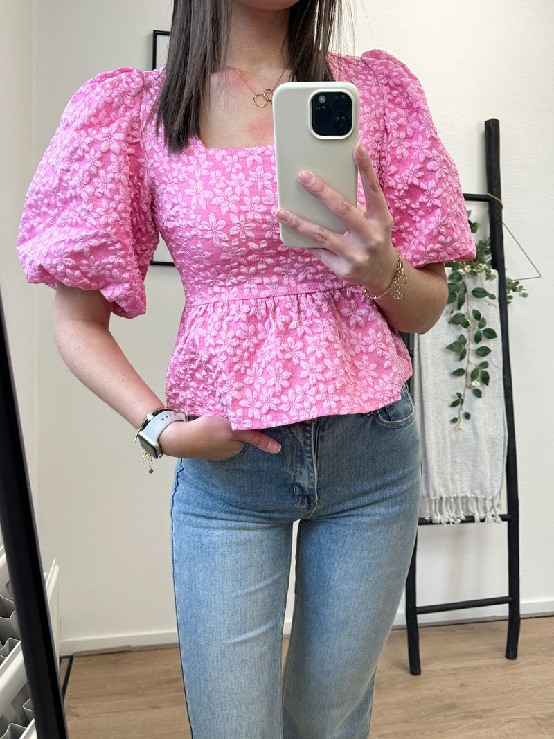 Carmen Flower Top - Pink