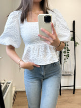 Carmen Flower Top - White