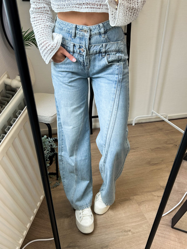 Yasmin Double Wide Leg Jeans - Denim Blue