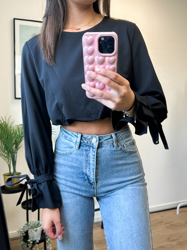 Ellie Longsleeve Crop Top - Black