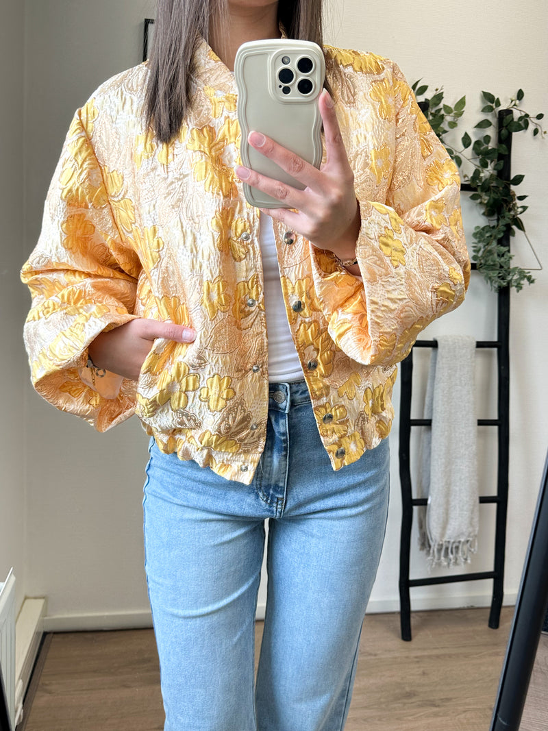 Erica Flower Printed Bomber Jacket - Yellow
