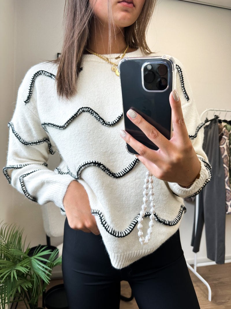 Elizabeth Lines Sweater - Creme