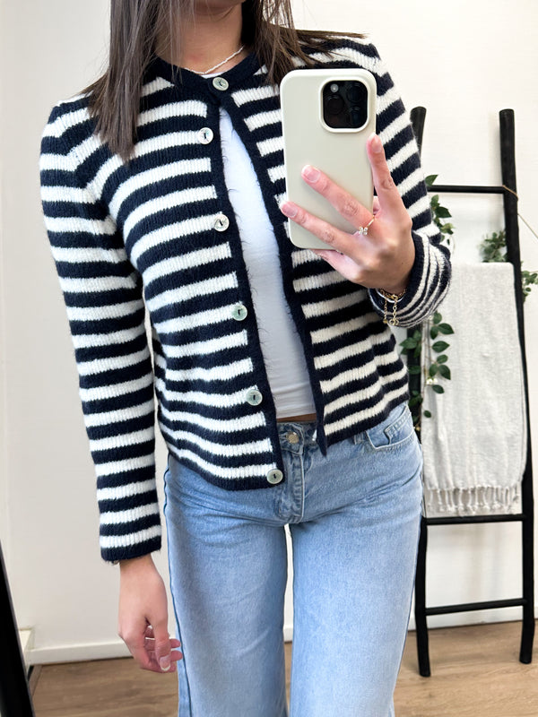 Alicia Cardigan - Striped Navy