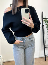 Ariel One Shoulder Knit Top - Black