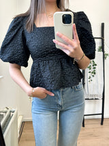 Carmen Flower Top - Black