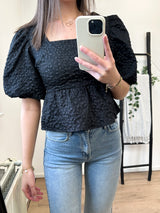 Carmen Flower Top - Black