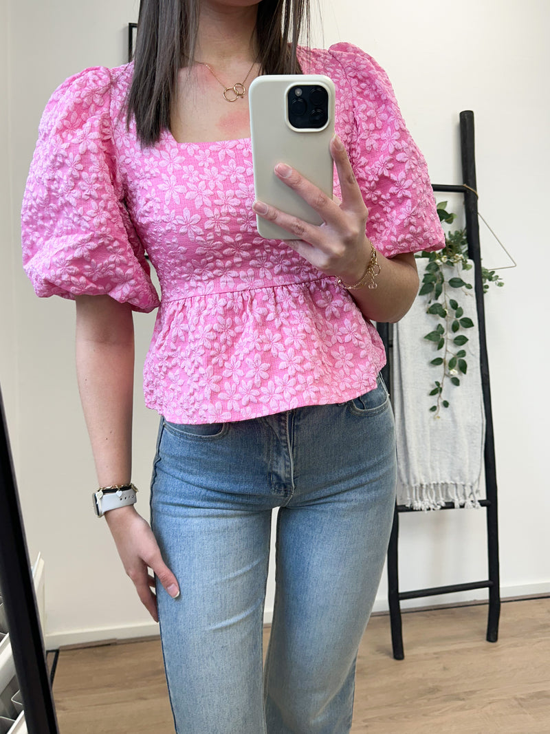 Carmen Flower Top - Pink