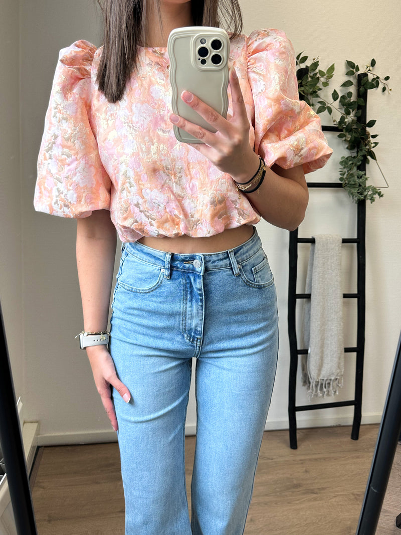 Infinity Printed Puff Sleeve Top - Coral