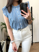 Rihanna Short Sleeve Blouse - Blue Striped