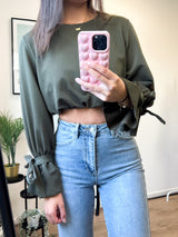 Ellie Longsleeve Crop Top - Army Green