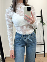 Serina Lace Flower Printed Top - White