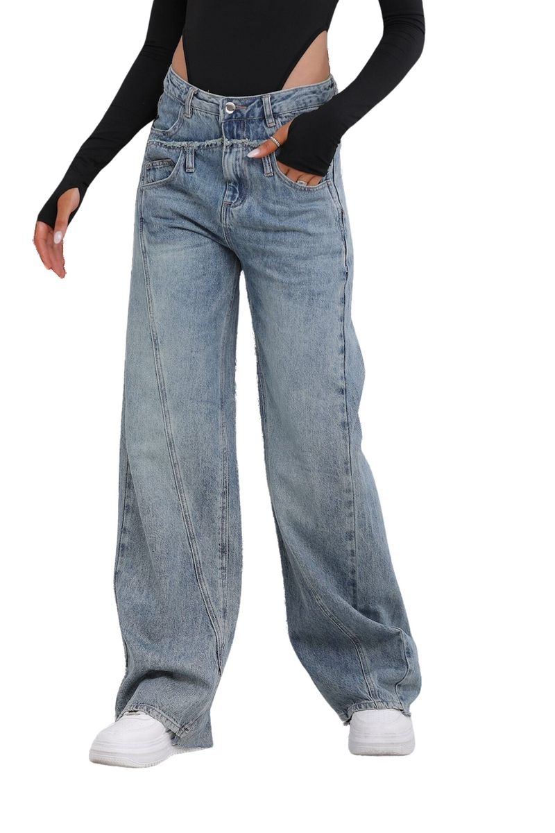 Leah Double Wide Leg Jeans - Blue Denim