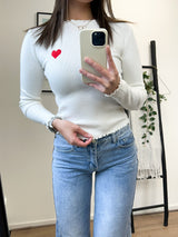 Alanna Heart Longsleeve Top - White