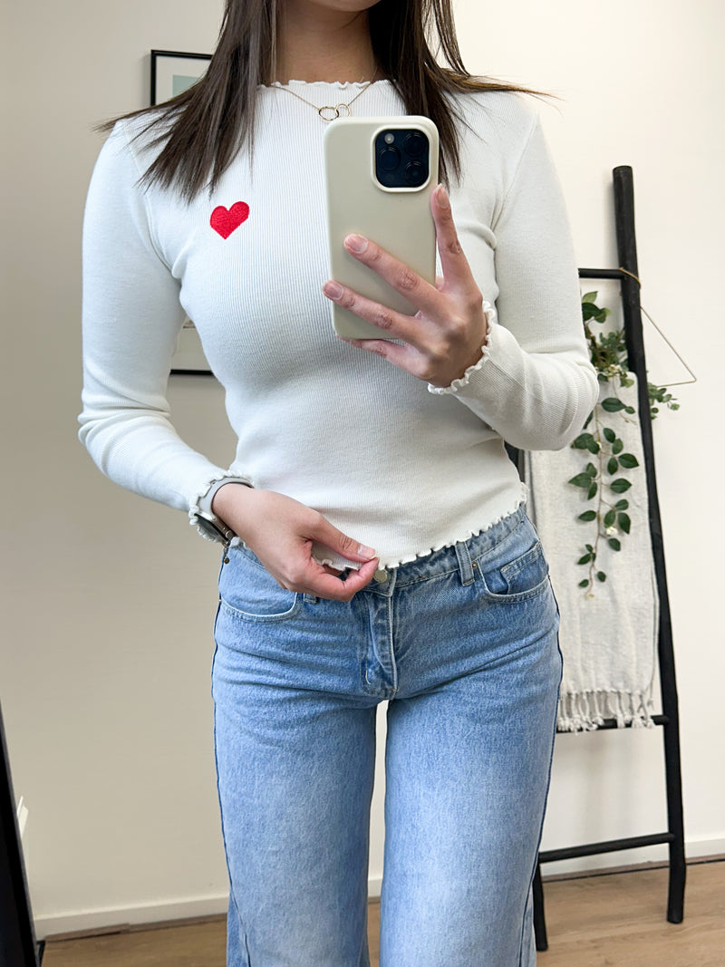 Alanna Heart Longsleeve Top - White