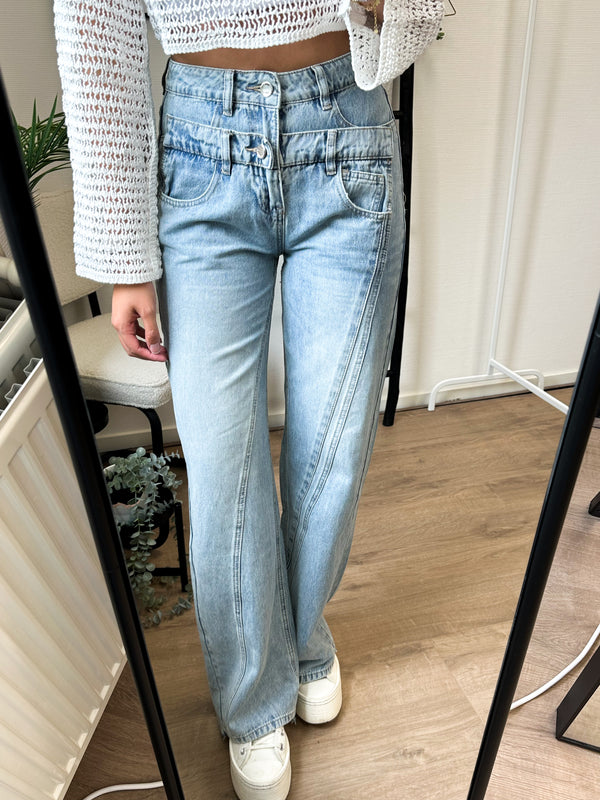 Yasmin Double Wide Leg Jeans - Denim Blue