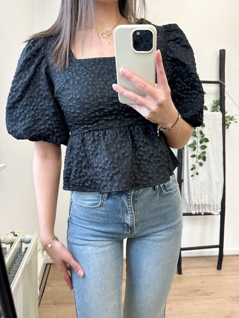 Carmen Flower Top - Black