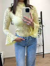 Tess Lace Flower Printed Top - Yellow