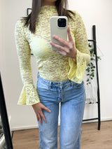 Tess Lace Flower Printed Top - Yellow