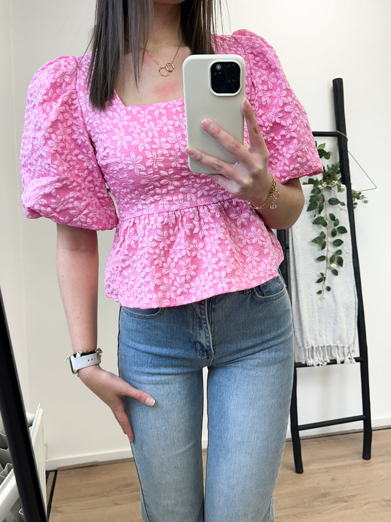 Carmen Flower Top - Pink