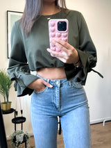 Ellie Longsleeve Crop Top - Army Green