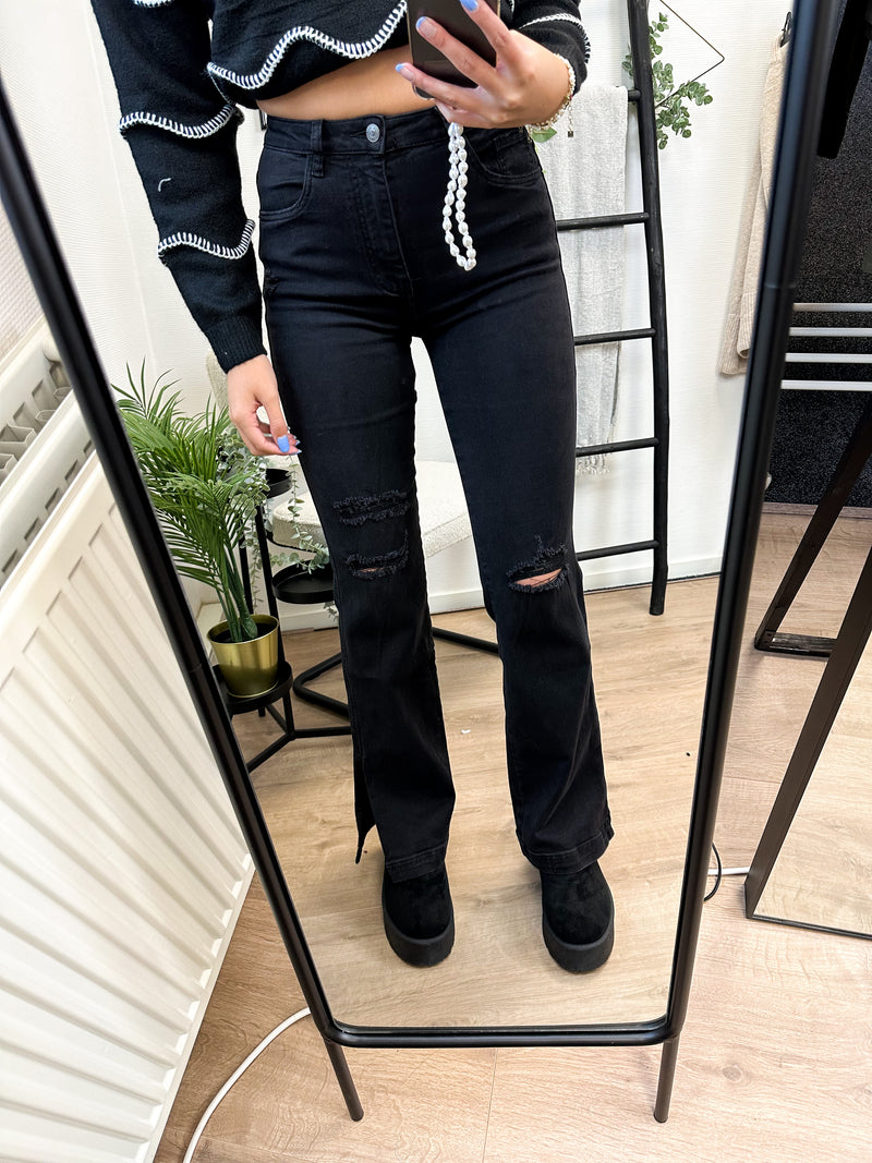 Daniek Flare Split Stretch Jeans - Black Denim