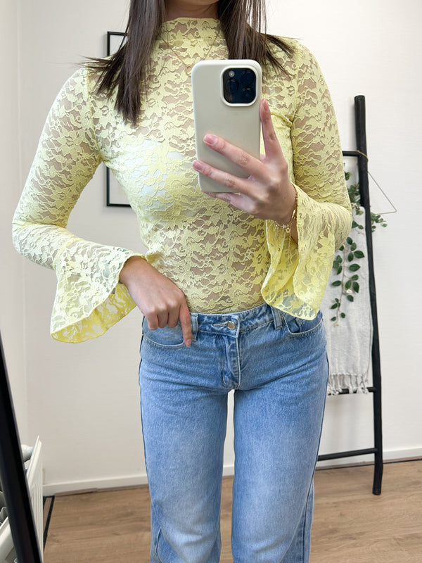 Tess Lace Flower Printed Top - Yellow