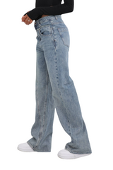 Leah Double Wide Leg Jeans - Blue Denim