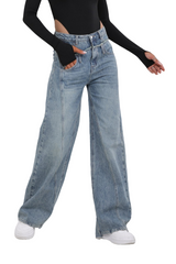 Leah Double Wide Leg Jeans - Blue Denim