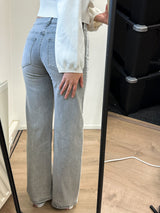 Rayenna Striped Stretch Wide Leg Jeans - Grey Denim