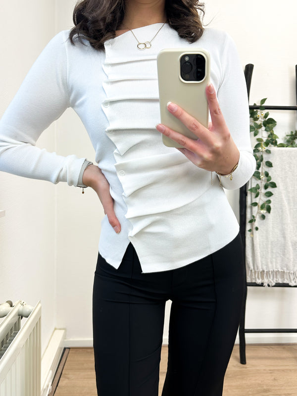 Jayda Button Longsleeve Top - White