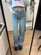 Leah Double Wide Leg Jeans - Blue Denim