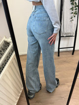 Leah Double Wide Leg Jeans - Blue Denim