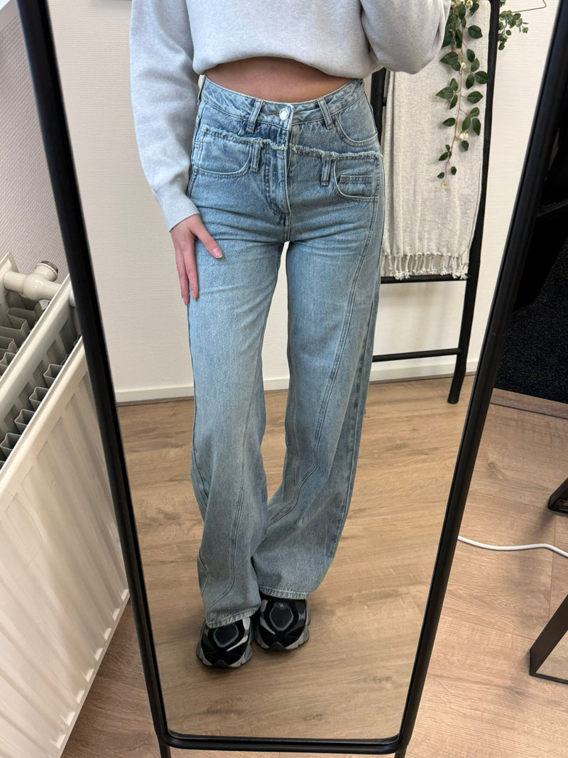 Leah Double Wide Leg Jeans - Blue Denim