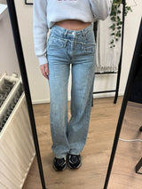 Leah Double Wide Leg Jeans - Blue Denim