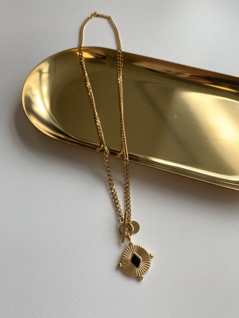 Ketting ronde bedel met ruit - Goud/Zwart